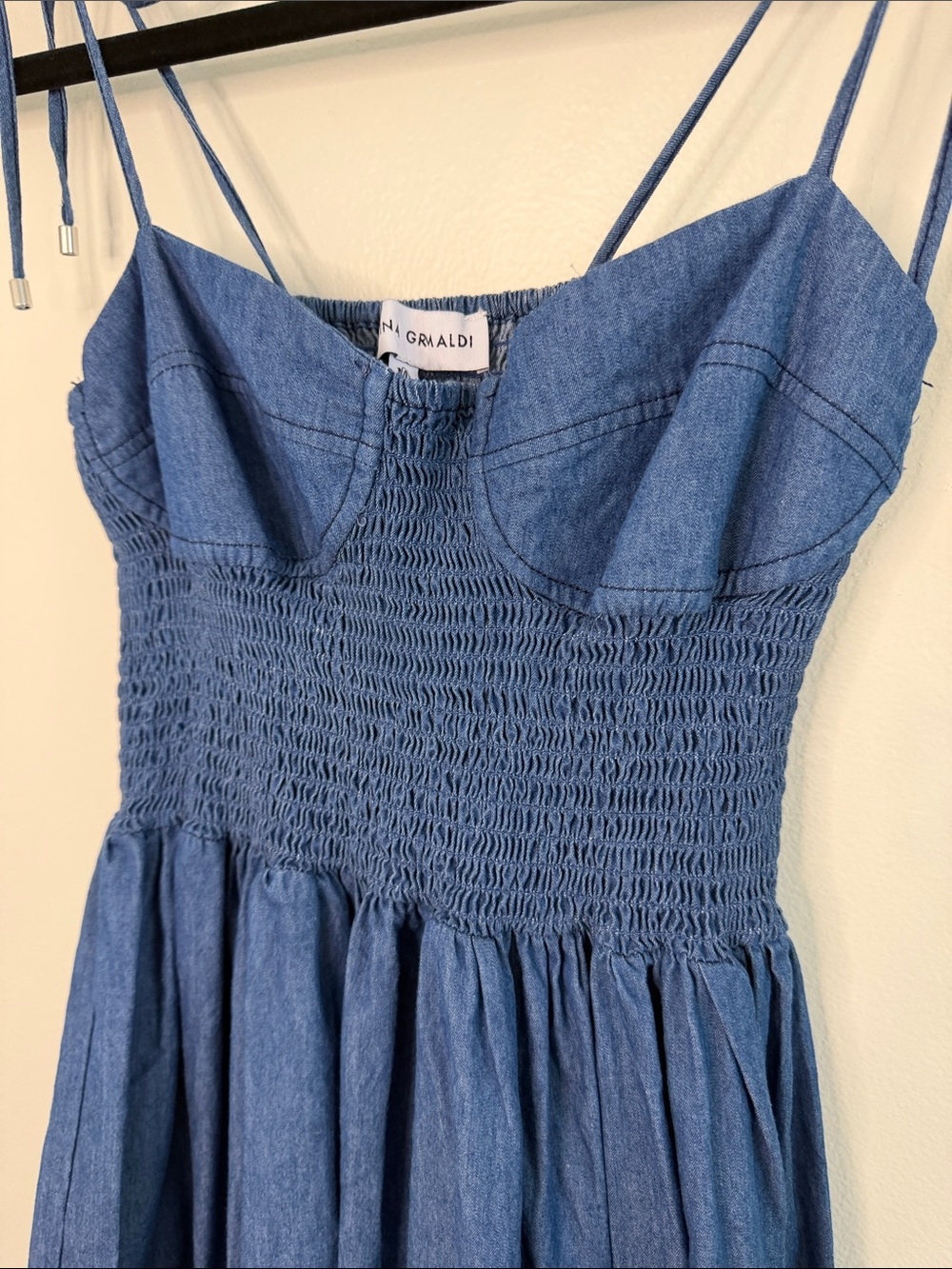 Karina Grimaldi Josephine Denim Midi Dress Denim Smocked Corset Cotton Medium - Picture 4 of 9